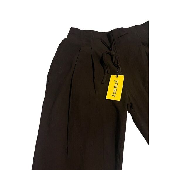 Yoeasy Pants Womens Medium Crepe Linen Drawstring Wide Leg High Waisted NEW - Picture 2 of 11
